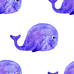 watercolor cute blue sea whale seamless pattern. fun pattern for kids. underwater world. © Ирина Самойлова