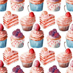 Background watercolor sweet desserts and treats