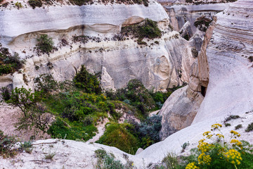 Valley with the sandy mountains of Cappadocia. Beautiful landscape.
