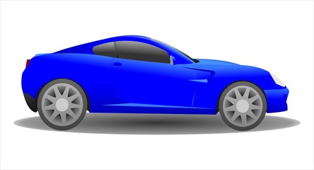 Blue Car, Side view. Fast Racing car. Modern flat Vector illustration on white background.