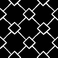 Repeating geometric black and white tiles with squares and rhombuses. Seamless pattern. Modern stylish texture. 