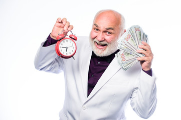 time management. business success. retirement. time and age. Timekeeping. mature bearded man with...