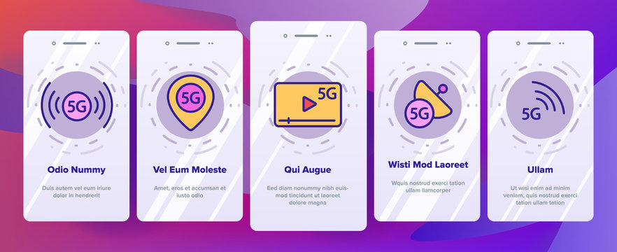 5G Fast Network, Connection To Website Vector Onboarding Mobile App Page Screen. High Speed Internet, 5G Generation Of Service. Internet Provider, Connection, Wifi, Wireless Distribution Illustration