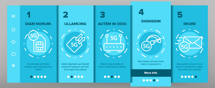 5G Fast Network, Connection To Website Vector Onboarding Mobile App Page Screen. High Speed Internet, 5G Generation Of Service. Internet Provider, Connection, Wifi, Wireless Distribution Illustration