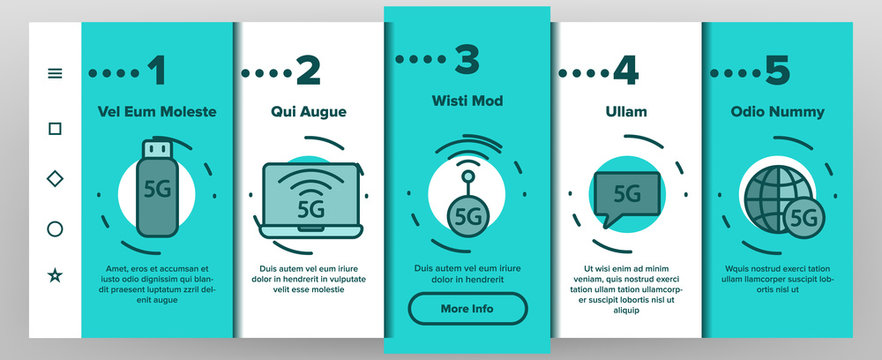 5G Fast Network, Connection To Website Vector Onboarding Mobile App Page Screen. High Speed Internet, 5G Generation Of Service. Internet Provider, Connection, Wifi, Wireless Distribution Illustration