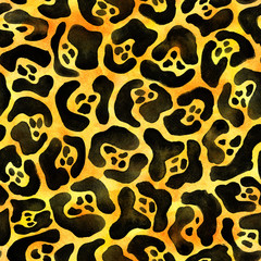 Exotic leopard pattern. Crazy orange blue colors skin print. Seamless spotted animal illustration.