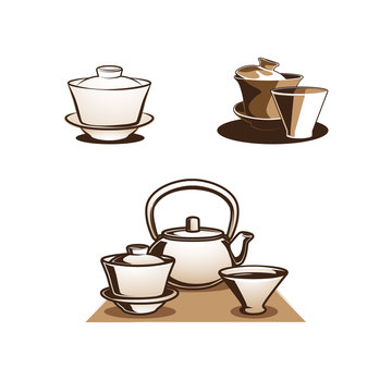 Chinese traditional tea bowl gaiwan logo vector image.