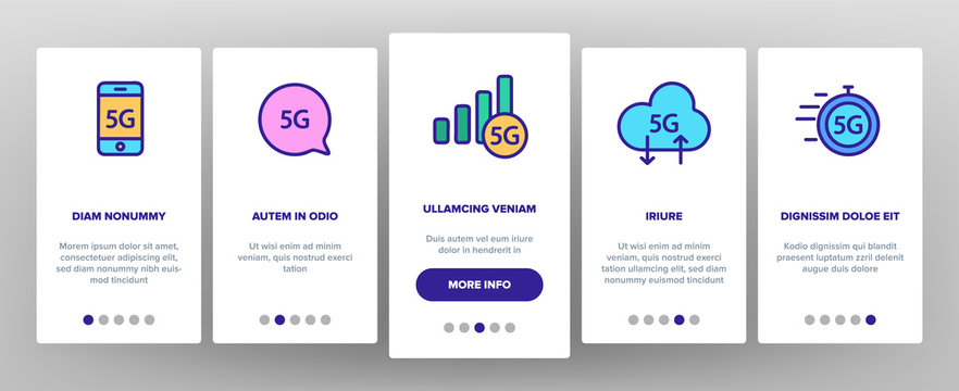 5G Fast Network, Connection To Website Vector Onboarding Mobile App Page Screen. High Speed Internet, 5G Generation Of Service. Internet Provider, Connection, Wifi, Wireless Distribution Illustration