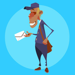 cartoon male postman with a letter in his hand