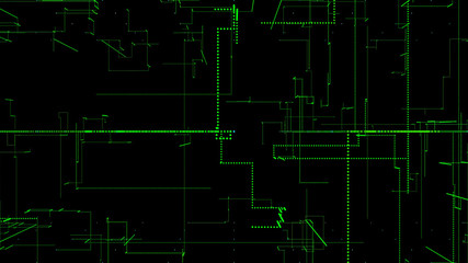 3D illustration, 3D rendering, abstract geometric background, green line technology, architectural design chart, Big Data connection