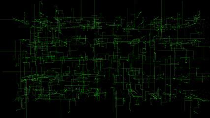 3D illustration, 3D rendering, abstract geometric background, green line technology, architectural design chart, Big Data connection