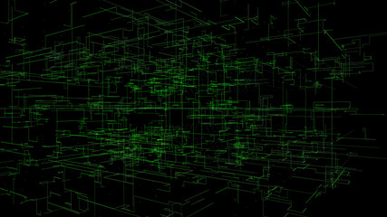 Fototapeta na wymiar 3D illustration, 3D rendering, abstract geometric background, green line technology, architectural design chart, Big Data connection