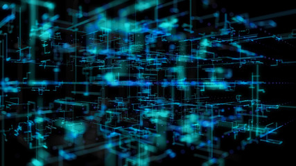 3D illustration, 3D rendering, abstract geometric background, Blue Line and Bokeh technology, architectural design chart, Big Data connection