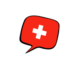 Speech bubble with the flag of Switzerland on the white background. Vector illustration