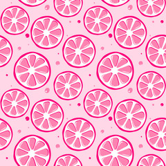  Fruit repeated background. Funny seamless pattern with pink lemons.Vector bright print