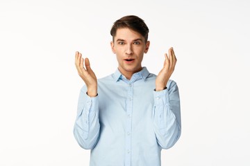 young man with arms raised