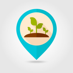 Plant sprout flat pin map icon. Map pointer