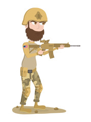 Soldier. American soldier with gun. Cartoon soldier.