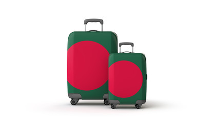 Bangladesh flag holiday destination suitcases isolated on white. 3D Render