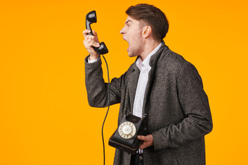 Naklejka premium young man with microphone