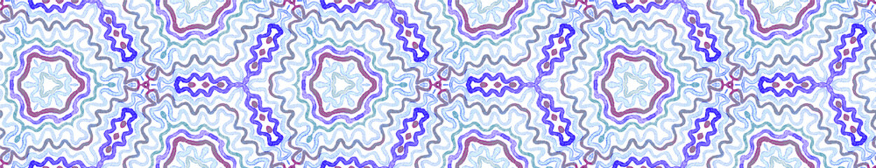 Blue Seamless Border Scroll. Geometric Watercolor 