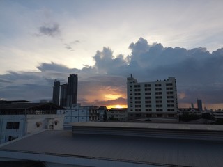 skyline at sunset