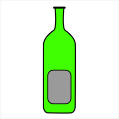 Green glass bottle with a gray label. Vector graphics. Stock vector illustration. Isolated on white background. Copy space. There is a place for text.