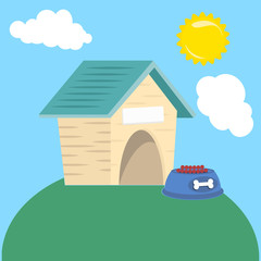 Fototapeta premium Empty dog wooden house with food in roof