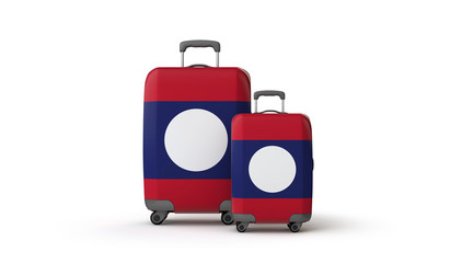 Laos flag holiday destination travel suitcases isolated on white. 3D Render