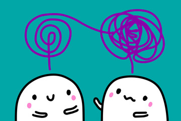 Psychotherapy analysis session. Patient and doctor talking, cute cartoon people