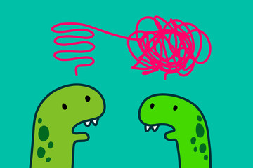 Two dinosaurs psychotherapy hand drawn vector illustration in cartoon style