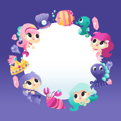 Super Cute Mermaids Sea Creatures Copy Space Background