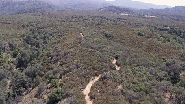 Aerial Drone Shot of a Dirt Trail in the California Wilderness (Cachuma Lake, California)