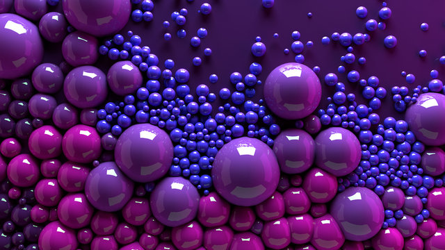 4k 3d animation of spheres and balls colorful rainbow in a organic motion background. Top view of bubbles colorful paint 