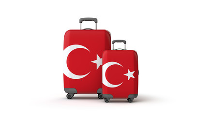 Turkey flag holiday destination travel suitcases isolated on white. 3D Render