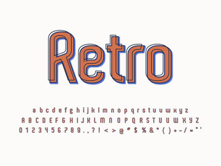Retro font and alphabet. Stock vector illustration
