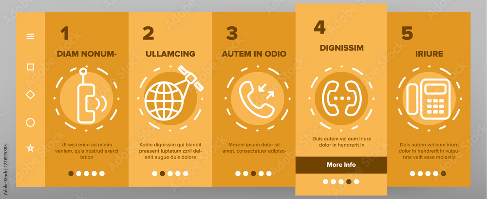 Poster global telephony system linear vector onboarding mobile app page screen. telephony, mobile technolog