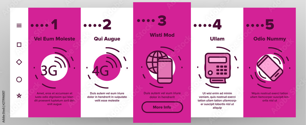 Poster global telephony system linear vector onboarding mobile app page screen. telephony, mobile technolog