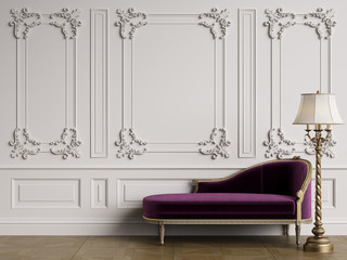 Classic chaise longue in classic interior with copy space.
