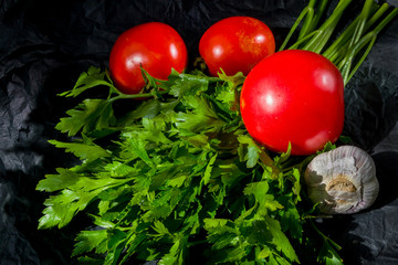 Assorted fresh farm vegetables. View from above.