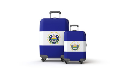 El Salvador flag holiday destination suitcases isolated on white. 3D Render