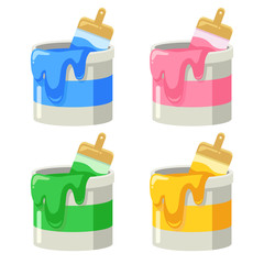 ペンキ缶（ピンク・青・緑・黄）4種類セットのイラスト