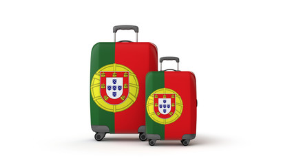 Portugal flag holiday destination travel suitcases isolated on white. 3D Render