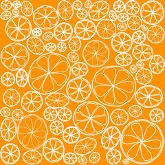 Vector illustration, white outlined citrus slices background. White outline on an orange background.