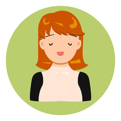 Vector illustration, smiling flat girl on a green circle background.