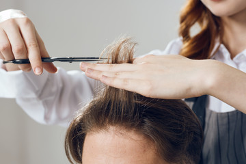 Fototapeta premium hairdresser cutting hair