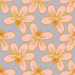 Vector big blossom flowers seamless pattern repeat on light blue background