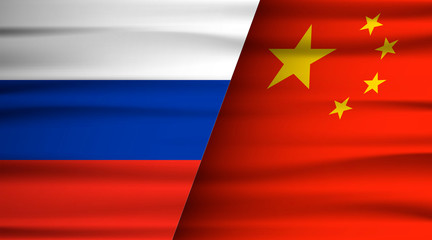 Russia and China flag. Partnership and cooperation between chinese and russian. Politics concept. Country agreement and unity