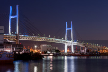 夜の横浜のつり橋