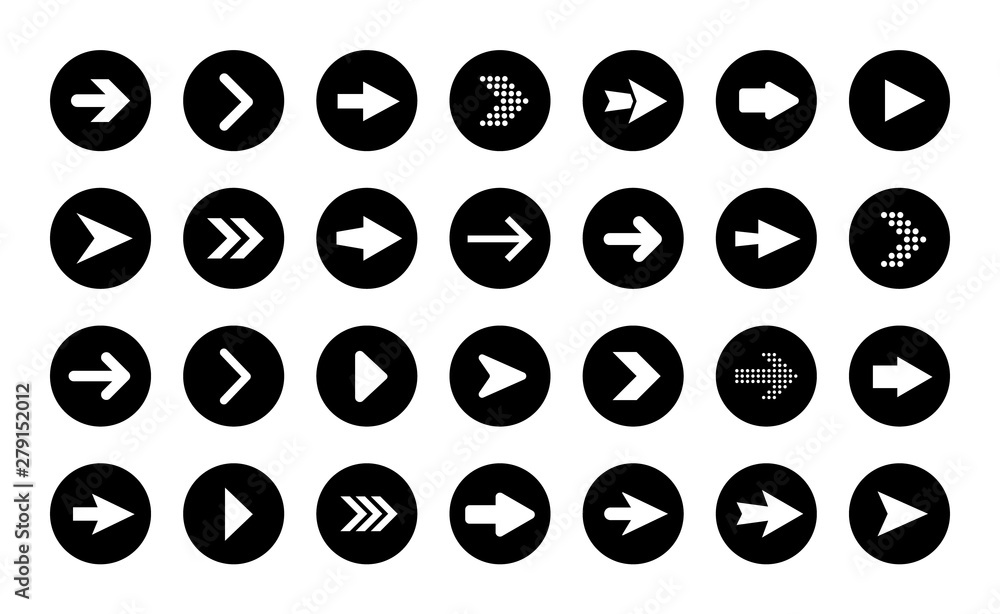 Poster Vector arrow buttons in round shape. Set of flat icons, signs, symbols arrow for interface design, web design and more.